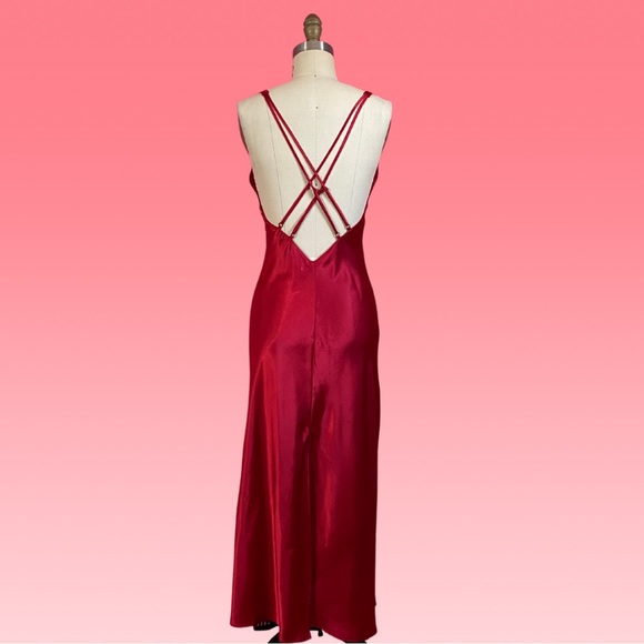 Frederick's of Hollywood Dresses & Skirts - Sexy Frederick's of Hollywood Red Satin Slip Maxi Dress Criss Cross Low Back - S